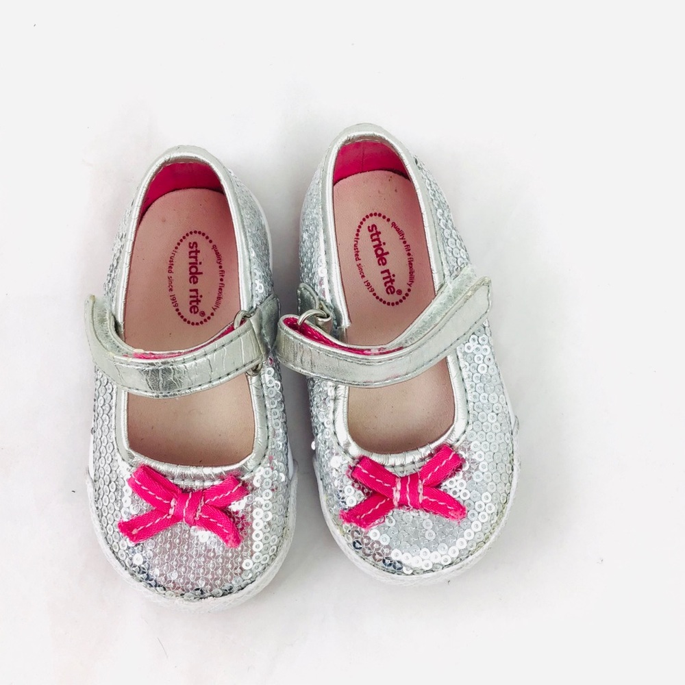 Stride Rite Silver Sequin Mary Janes Toddler Sz 3 - Picture 2 of 5